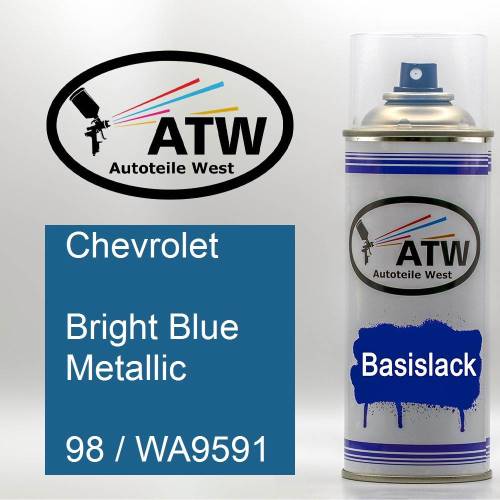 Chevrolet, Bright Blue Metallic, 98 / WA9591: 400ml Sprühdose, von ATW Autoteile West.